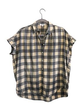 Madewell Beige and Grey Short-Sleeve Checked Gingham Button-Down Shirt